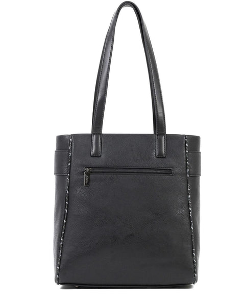 Tσάντα ώμου DOCA σε μαύρο χρώμα με λεπτομέρειες από λεοπάρ τύπωμα και εξωτερική μπροστινή τσέπη ΤΠΤ044000