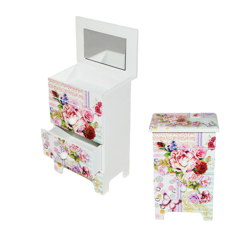 Ξύλινη Μπιζουτιέρα με Καθρέφτη και Συρτάρια Floral 18,5x11,5x7,5cm