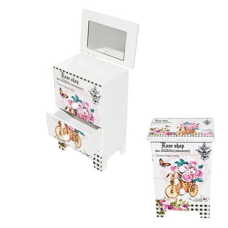 Ξύλινη Μπιζουτιέρα με Συρτάρια Floral Χωρίς Μουσική 18.5x11.5x7.5cm