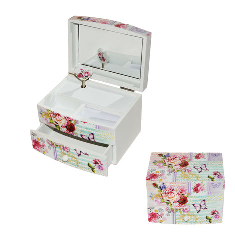 Ξύλινη Μπιζουτιέρα με Μουσική και Καθρέφτη Floral 13x10x9cm