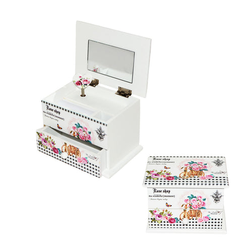 Ξύλινη Μπιζουτιέρα με Μουσική & Καθρέφτη – Floral Vintage – 13×9×9 cm