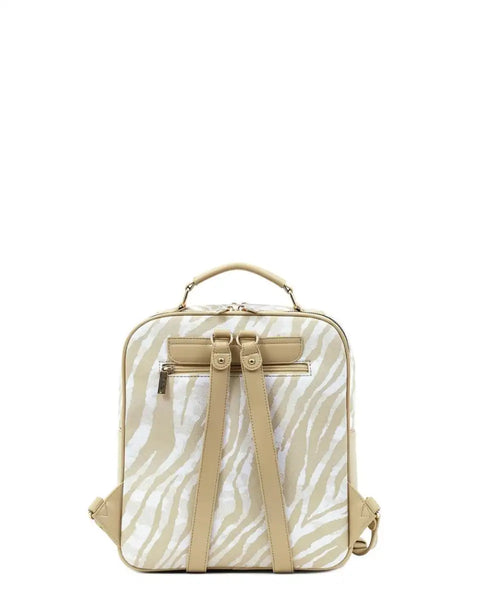 Τσάντα πλάτης DOCA σε μπεζ χρώμα με αλυσίδα, animal print, καπιτονέ υφή, διακοσμητικές λεπτομέρειες και ασημί κούμπωμα.ΤΠΤ303000