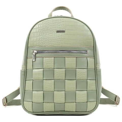Τσάντα πλάτης DOCA σε πράσινο χρώμα με καρό και κροκό διακοσμητικές λεπτομέρειες, εξωτερική τσέπη και ανάγλυφη υφή. ΤΠΤ288000