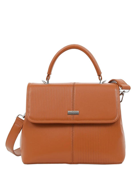 Γυναικεία τσάντα χειρός DOCA σε ταμπά χρώμα με κλείσιμο με καπάκι, εξωτερική τσέπη και ριγέ σχέδιο. ΤΠΤ984000