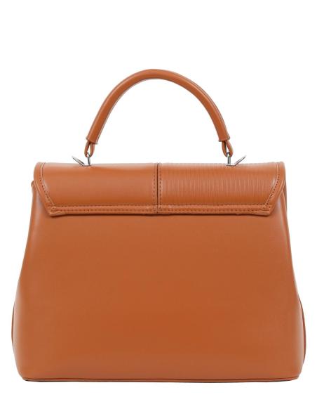 Γυναικεία τσάντα χειρός DOCA σε ταμπά χρώμα με κλείσιμο με καπάκι, εξωτερική τσέπη και ριγέ σχέδιο. ΤΠΤ984000