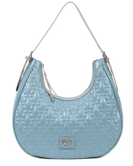 Γυναικεία τσάντα ώμου DOCA σε γαλάζιο χρώμα με ρυθμιζόμενο λουράκι, καπιτονέ υφή και εξωτερική τσέπη. ΤΠΤ074000