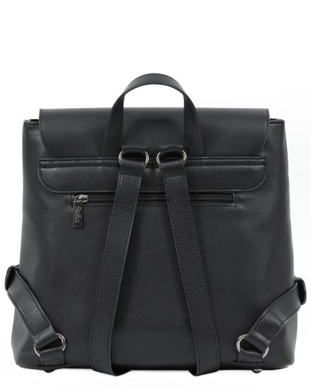 Γυναικεία τσάντα πλάτης DOCA σε μαύρο χρώμα με εξωτερική τσέπη, γεωμετρικό σχέδιο, υφή φίδι και κλείσιμο με καπάκι. ΤΠΤ031000