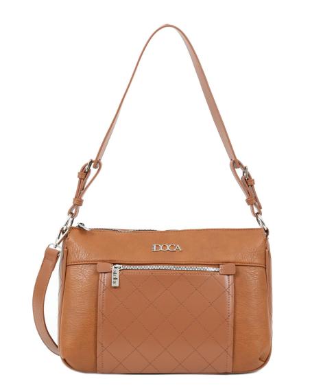 Γυναικεία τσάντα ώμου DOCA σε κάμελ χρώμα με γεωμετρικό τύπωμα και τσέπες. ΤΠΤ048000