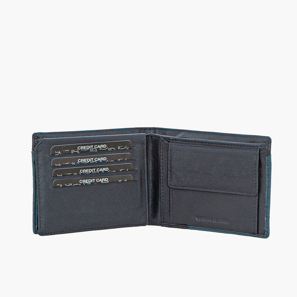 Ανδρικό δερμάτινο πορτοφόλι BARTUGGI  σε σκούρο μπλε χρώμα με RFID αντικλεπτική προστασία. ΤΠΠ235000