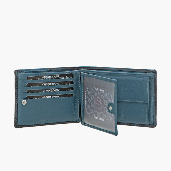 Ανδρικό δερμάτινο πορτοφόλι BARTUGGI  σε σκούρο μπλε χρώμα με RFID αντικλεπτική προστασία. ΤΠΠ233000