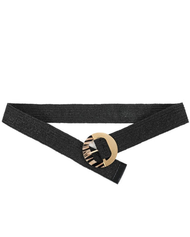 Ζώνη DOCA σε μαύρο χρώμα με χρυσή τόκα και animal print.  Ζ026002