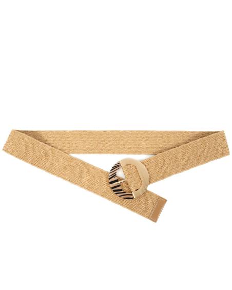 Ζώνη DOCA σε μπεζ χρώμα με animal print και χρυσή τόκα. Ζ026003