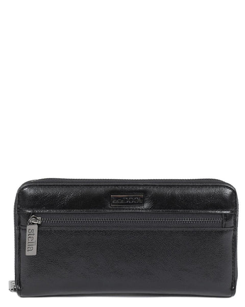 Πορτοφόλι DOCA σε μαύρο χρώμα με ανάγλυφη υφή, μακρόστενο σχήμα και διπλό φερμουάρ.  ΤΠΠ469000