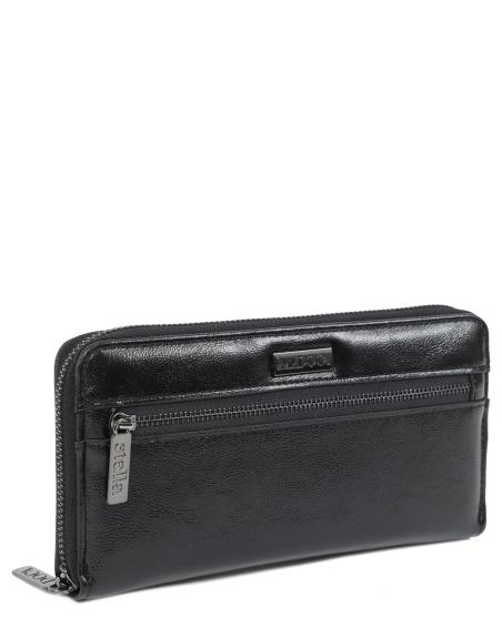 Πορτοφόλι DOCA σε μαύρο χρώμα με ανάγλυφη υφή, μακρόστενο σχήμα και διπλό φερμουάρ.  ΤΠΠ469000