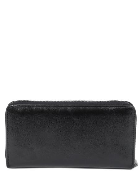 Πορτοφόλι DOCA σε μαύρο χρώμα με ανάγλυφη υφή, μακρόστενο σχήμα και διπλό φερμουάρ.  ΤΠΠ469000