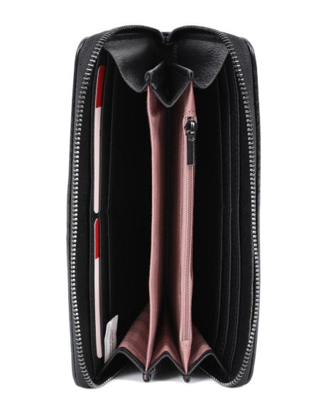 Πορτοφόλι DOCA σε μαύρο χρώμα με ανάγλυφη υφή, μακρόστενο σχήμα και διπλό φερμουάρ.  ΤΠΠ469000