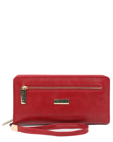 Πορτοφόλι DOCA σε κόκκινο χρώμα με διπλό φερμουάρ και διακοσμητικές λεπτομέρειες. ΤΠΠ470000