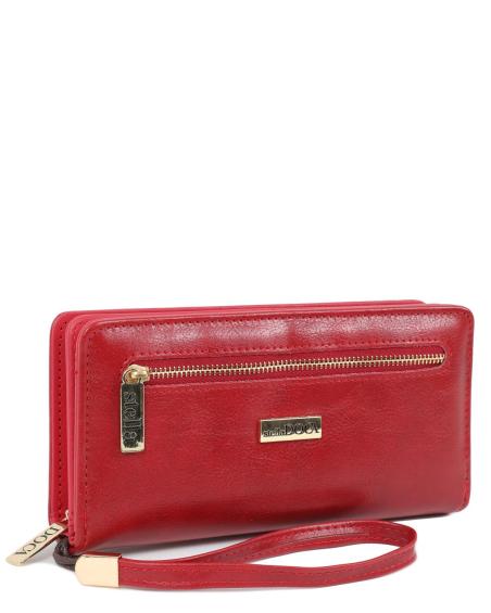 Πορτοφόλι DOCA σε κόκκινο χρώμα με διπλό φερμουάρ και διακοσμητικές λεπτομέρειες. ΤΠΠ470000