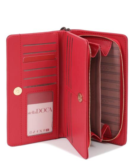 Πορτοφόλι DOCA σε κόκκινο χρώμα με διπλό φερμουάρ και διακοσμητικές λεπτομέρειες. ΤΠΠ470000