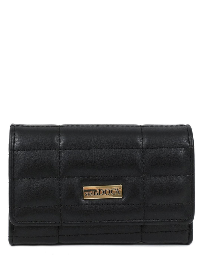 Πορτοφόλι DOCA  σε μαύροχρώμα με κλείσιμο με καπάκι και καπιτονέ υφή. ΤΠΠ449000