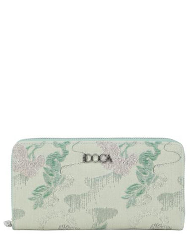 Πορτοφόλι DOCA σε μέντα χρώμα με φερμουάρ με ιδιαίτερη υφή και φλοράλ τύπωμα. ΤΠΠ496000