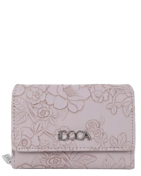 Πορτοφόλι DOCA σε λιλά χρώμα με ιδιαίτερη υφή, φλοράλ τύπωμα και κλείσιμο με καπάκι. ΤΠΠ505000