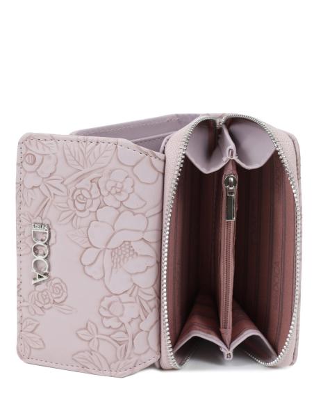Πορτοφόλι DOCA σε λιλά χρώμα με ιδιαίτερη υφή, φλοράλ τύπωμα και κλείσιμο με καπάκι. ΤΠΠ505000
