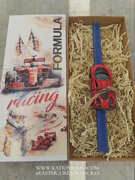 Χειροποίητη αρωματική Λαμπάδα με μεταλλικό αυτοκίνητο μινιατούρα σε κουτί δώρου Φόρμουλα 1 Λ26011000