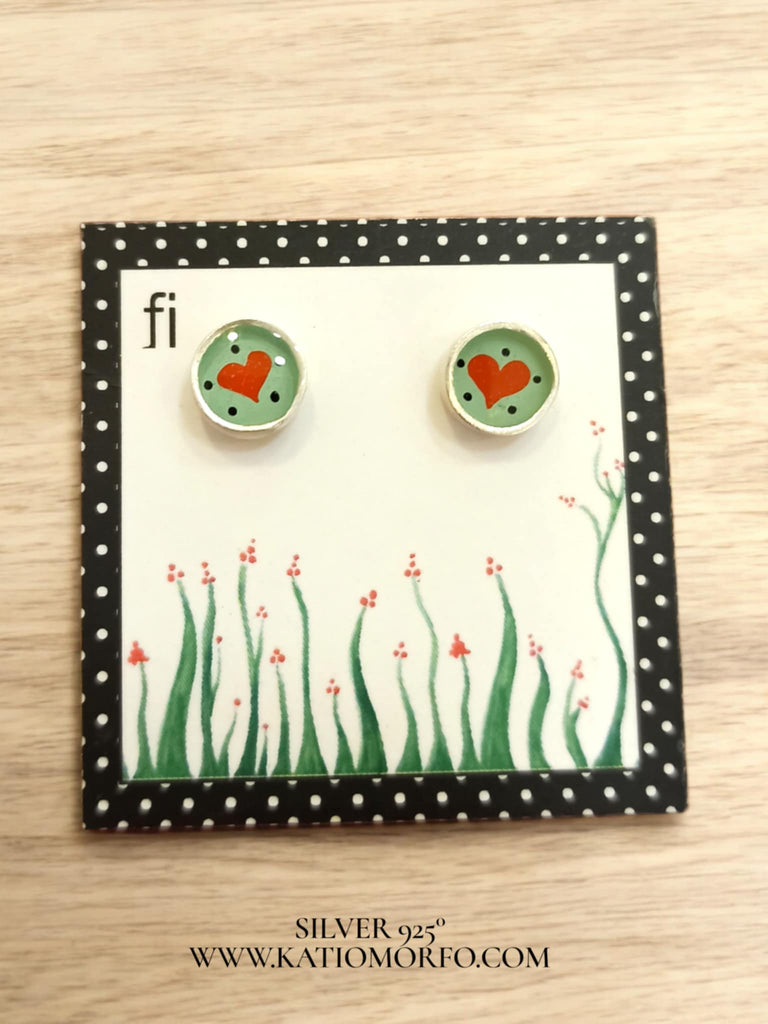 Χειροποίητα Σκουλαρίκια καρδούλες ζωγραφιστά με σμάλτο σε Ασήμι 925° Σ574000