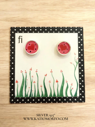 Χειροποίητα Σκουλαρίκια καρδούλες ζωγραφιστά με σμάλτο σε Ασήμι 925° Σ575000