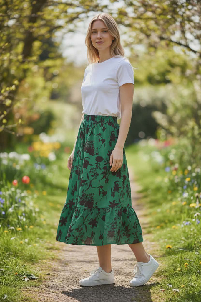 Μιντι φούστα σε φλοραλ μοτίβο με βολάν  Ρ25025000