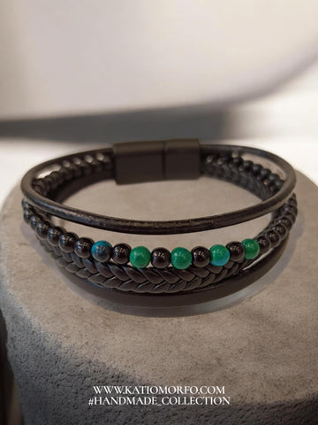 Πολυσειρο δερμάτινο βραχιόλι με μαγνητικό κούμπωμα και ημιπολύτιμες πέτρες Β297000