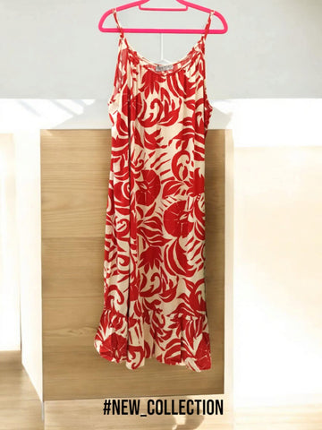 Μιντι φόρεμα σε Boho μοτίβο με βολάν &ρυθμιζόμενα τιραντακια  Ρ25020000