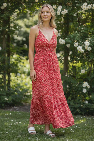 Μακρύ φλοράλ φόρεμα με ρυθμιζόμενο τιραντάκι και σφηκοφωλιά  Ρ26016000