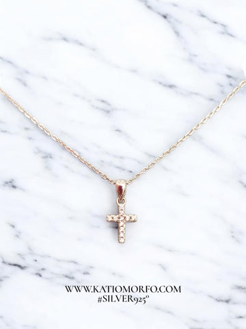 Χειροποίητο Κολιέ σταυρός σε Ασήμι 925° με ζιργκόν. Κ300000