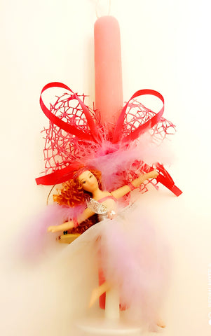 Χειροποίητη λαμπάδα αρωματική με εντυπωσιακή πορσελάνινη κούκλα χορεύτρια Λ136000