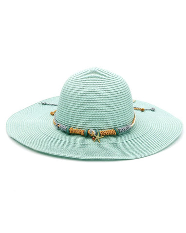 Εντυπωσιακό ψάθινο Καπέλο με φαρδύ γείσο και ιδιαίτερη διακόσμηση σε βεραμάν χρώμα