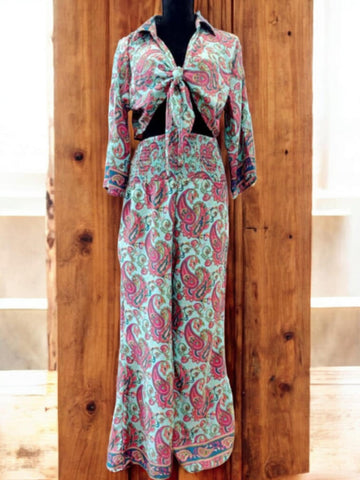 Μεταξωτή παντελόνα σε boho μοτίβο .    Ρ24024000