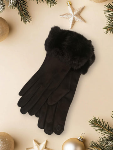 Γάντια βελουτε ελαστικά με Φλις επένδυση και γουνακι ΑΓ014000