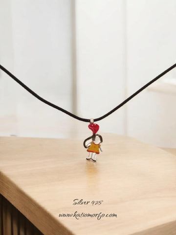 Χειροποίητο Κολιέ Κοριτσάκι μπαλόνι🎈 ζωγραφιστο με σμάλτο σε Ασήμι 925° Κ162000