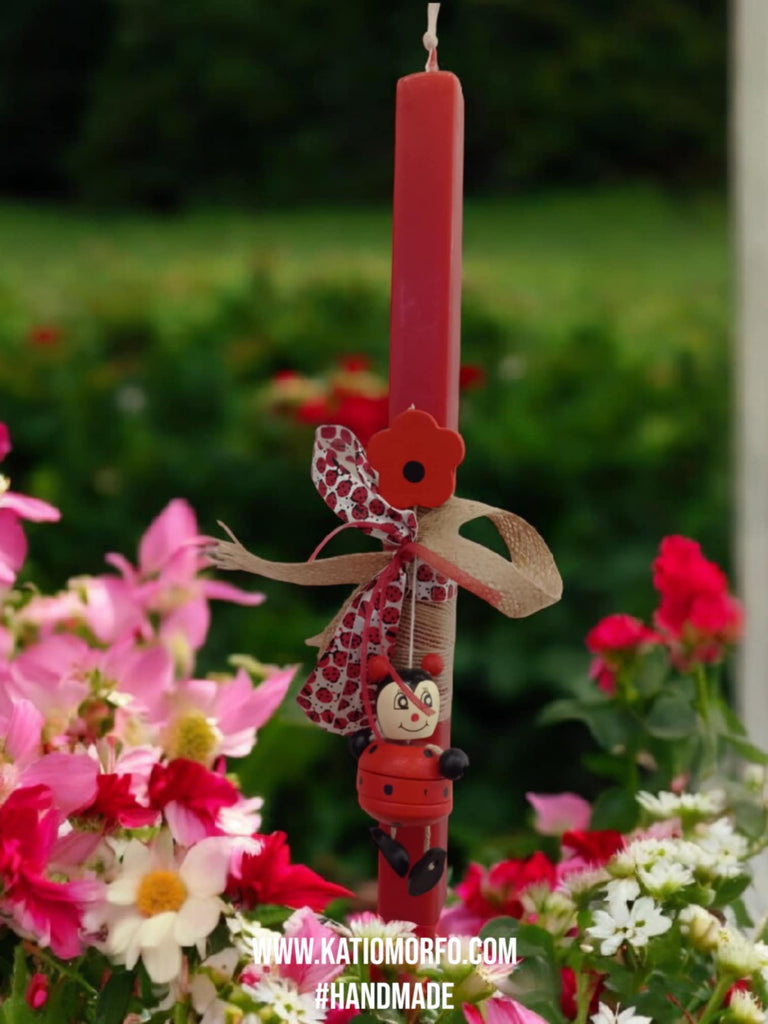 Χειροποίητη Λαμπάδα με ξύλινη πασχαλίτσα 🐞 Λ25013000