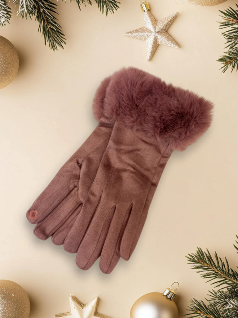 Γάντια βελουτε ελαστικά με Φλις επένδυση και γουνακι ΑΓ015000