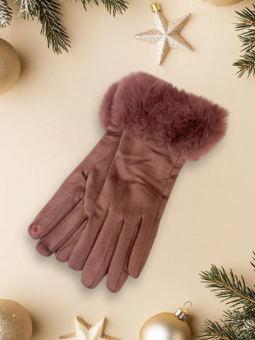 Γάντια βελουτε ελαστικά με Φλις επένδυση και γουνακι ΑΓ015000