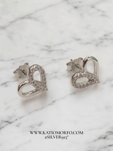 Χειροποίητα Σκουλαρίκια καρδιά με ζιργκόν σε Ασήμι 925°. Σ600000