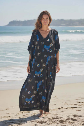 Μακρύ Ινδικό Καφτάνι σε μαύρο χρώμα σε άνετη γραμμή - 100 rayon  Ρ26027000