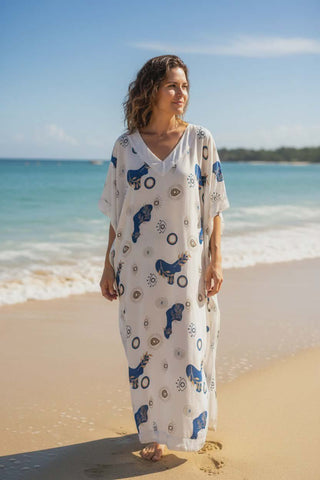 Μακρύ Ινδικό Καφτάνι σε λευκό χρώμα σε άνετη γραμμή - 100 rayon  Ρ26028000