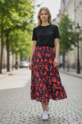 Μιντι φούστα σε φλοραλ μοτίβο με βολάν  Ρ25024000