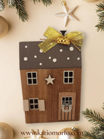 Χειροποίητο Γούρι Ξύλινο Σπιτάκι XM378000