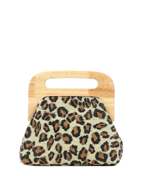 Γυναικεία τσάντα DOCA χιαστί σε Animal Print με αλυσίδα και ξύλινο κλείσιμο.ΤΠΤ963000