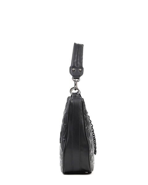 Tσάντα ώμου & χιαστί DOCA σε μαύρο χρώμα με αποσπώμενο/ρυθμιζόμενο λουράκι, καπιτονέ υφή και αλυσίδα  ΤΠΤ048000